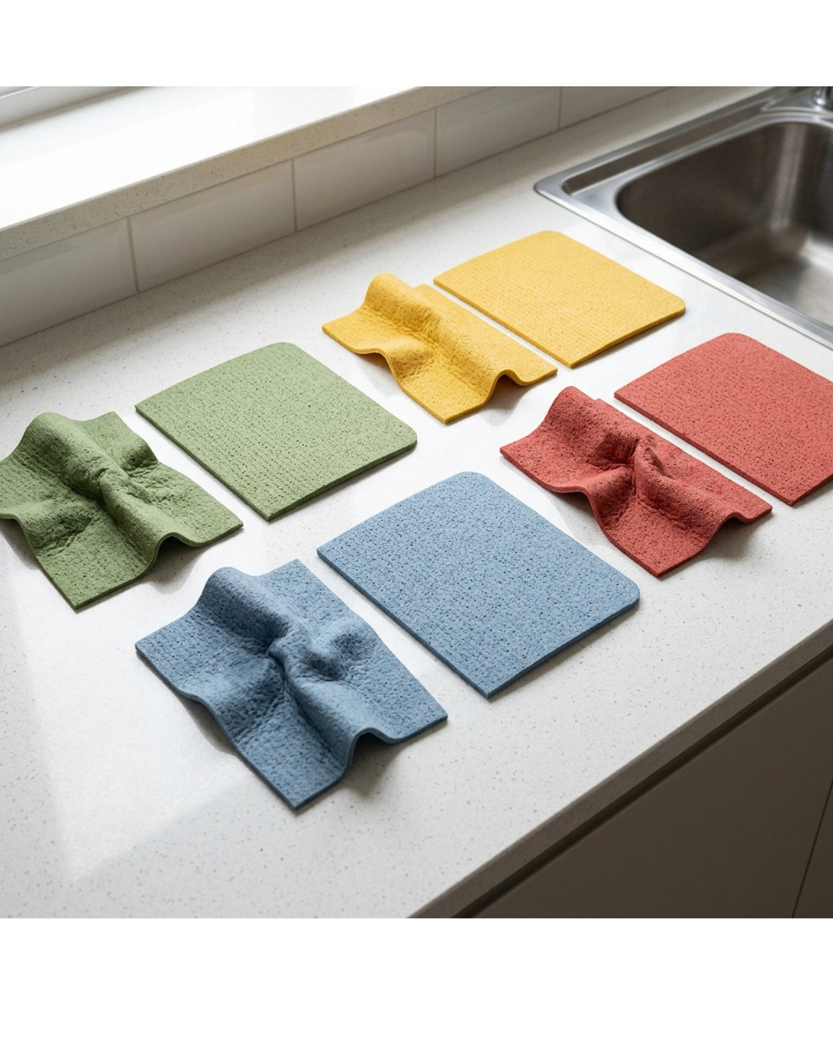 Viloe Cellulose Sponge Cleaning Cloths Set of 8 20 x 18 cm Four Colours - Lifestyle view