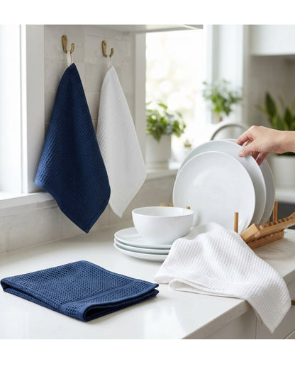 Viloe Cotton Waffle Dish Cloths Set of 4 35 x 35 cm Navy and White - Lifestyle view
