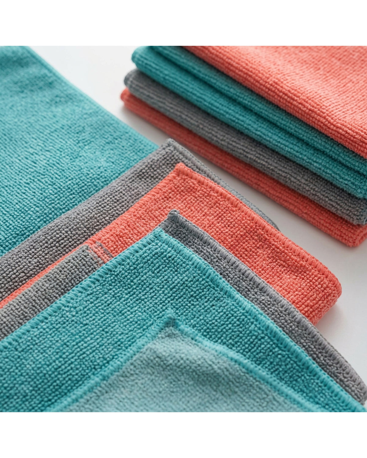 Viloe Microfiber Cleaning Cloths Set of 6 30 x 30 cm Teal Gray and Coral - Detail view