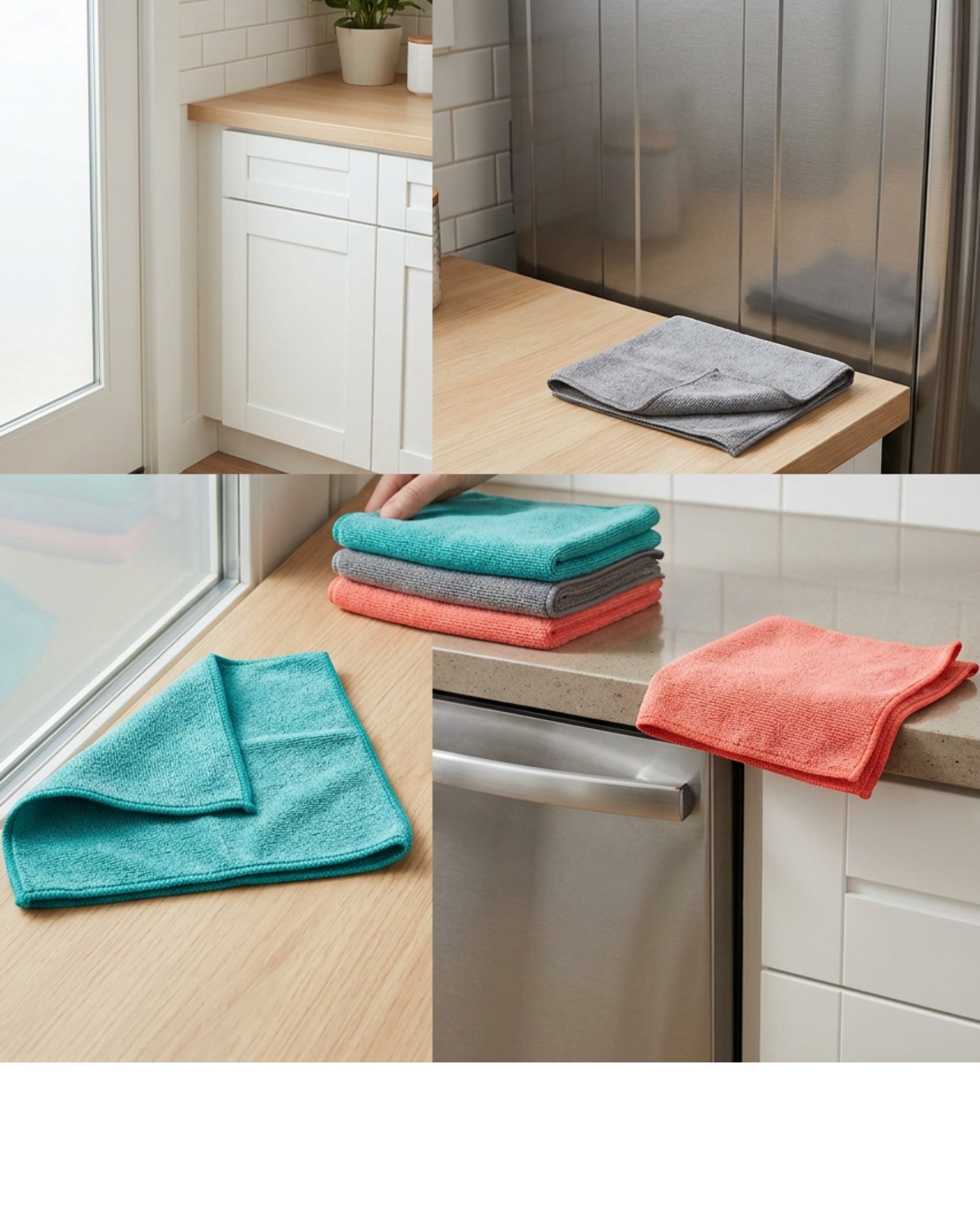 Viloe Microfiber Cleaning Cloths Set of 6 30 x 30 cm Teal Gray and Coral - Lifestyle view