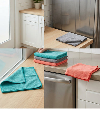 Viloe Microfiber Cleaning Cloths Set of 6 30 x 30 cm Teal Gray and Coral - Lifestyle view