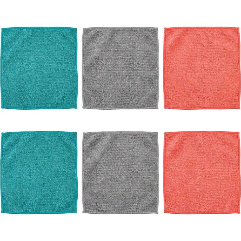 Viloe Microfiber Cleaning Cloths Set of 6 30 x 30 cm Teal Gray and Coral - Product view