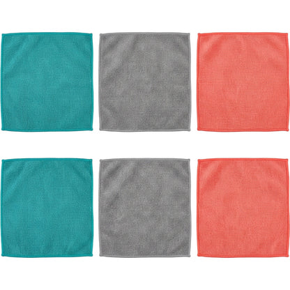 Viloe Microfiber Cleaning Cloths Set of 6 30 x 30 cm Teal Gray and Coral - Product view