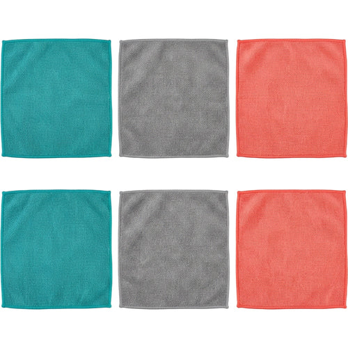 Viloe Microfiber Cleaning Cloths Set of 6 30 x 30 cm Teal Gray and Coral - Product view